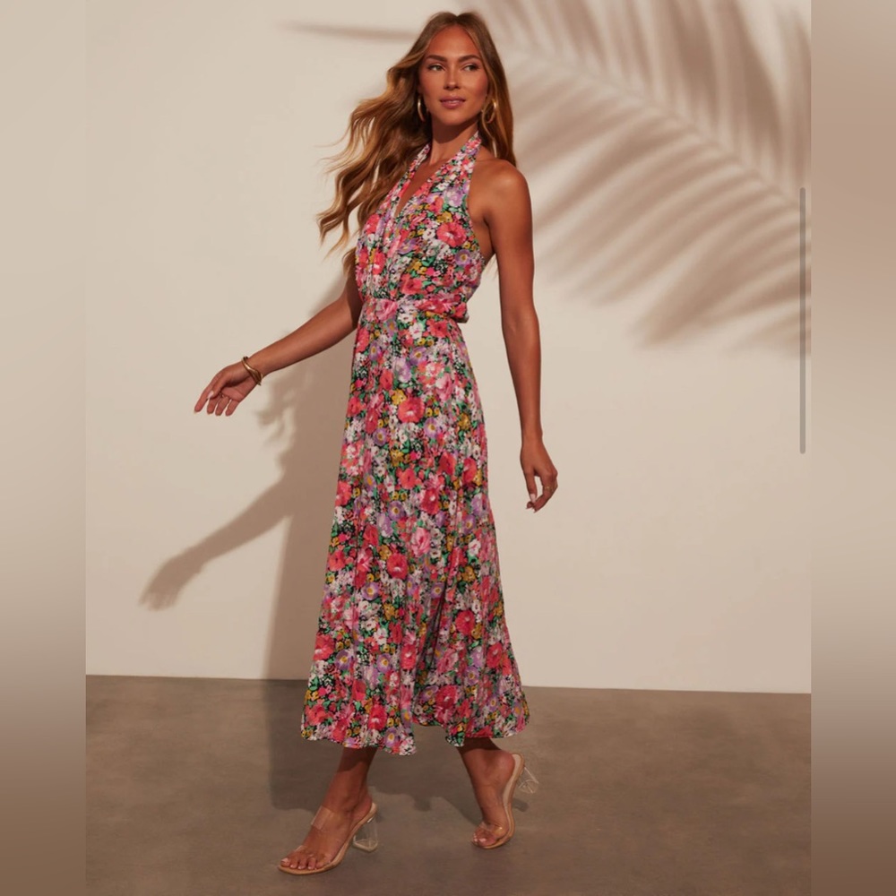 VICI Floral Halter Dress Saskia Halter Medium Midi Dress  New